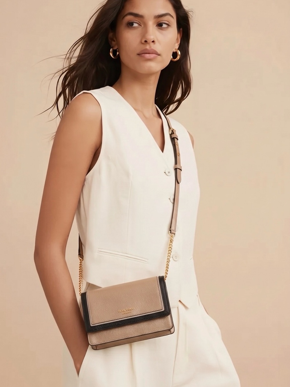 kate spade Taupe Crossbody with Black Trim and Gold Chain NWOT